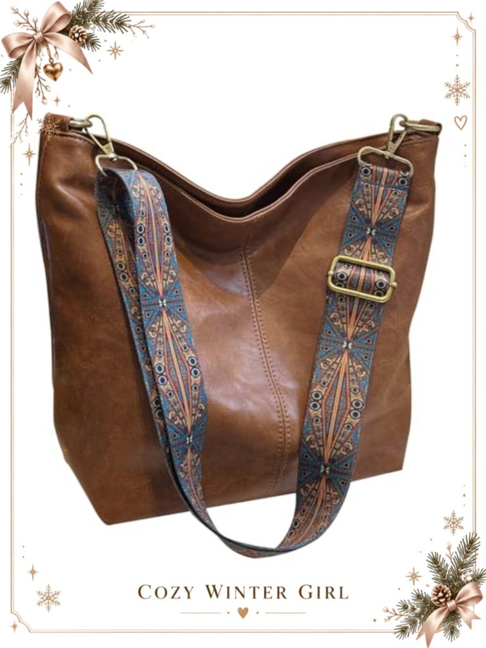 Vegan Leather Hobo Crossbody Bag Guitar Strap Shoulder Purse Bucket Tote